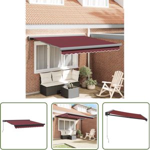 vidaXL Buitenterras - Luifel - Luifel handmatig uittrekbaar 300x250 cm bordeauxrood - Parasol - Schaduwdoek - Balkon