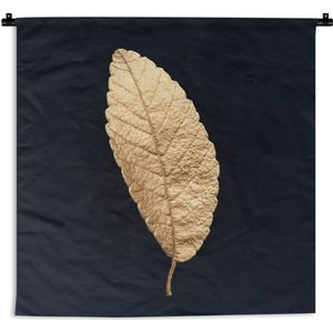 Wandkleed Golden leaves vierkant - Blad van goud tegen een zwarte achtergrond Wandkleed katoen 90x90 cm - Wandtapijt met foto