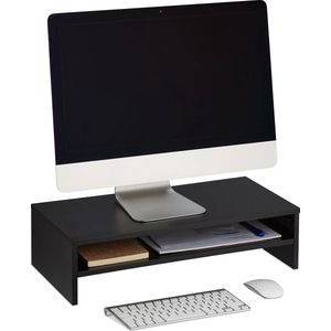 Relaxdays monitorstandaard opbergruimte - zwart - modern - beeldschermverhoger - bureau