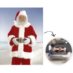 Kerst Tafelkleed - Kerstmis Decoratie - Tafellaken - De kerstman lacht bij een strand met een grijze hemel - 180x240 cm - Kerstmis Versiering