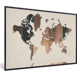 Fotolijst incl. Poster - Wereldkaart - Houten - Beige - 60x40 cm - Posterlijst
