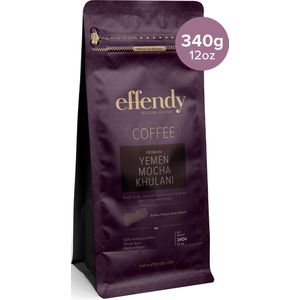 YEMEN MOCHA KHUKANI - 340 gr - GR1 - Vers Gebrande Koffiebonen - Effendy 100 % Premium Collection - Gecertificeerde Graad 1 - Single Origin - Medium Roast - 100% Arabica - Grote Stijlvolle Hersluitbare Koffiezak (12oz) - Introductieprijs (Q4 2023)