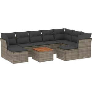 vidaXL - 10-delige - Loungeset - met - kussens - poly - rattan - grijs