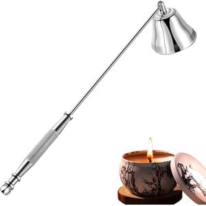 Kaarsendover voor kaarsen, roestvrijstalen kaarsendover, kaarsendover met lange steel, geschikt voor geschenken (zilver)