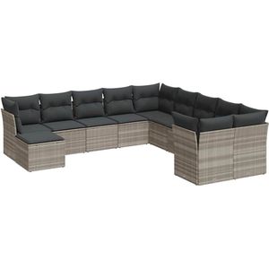 vidaXL Loungeset 11-delig met kussens lichtgrijs Loungeset - Tuinset - Lounge - Buitendecoratie - Garden Furniture