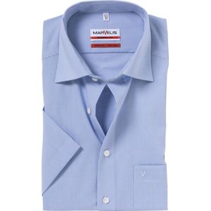 MARVELIS modern fit overhemd - korte mouw - blauw-wit geruit - Strijkvrij - Boordmaat: 41
