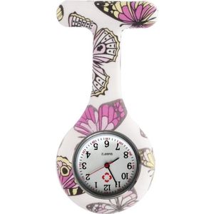 Fako® - Verpleegstershorloge - Zusterhorloge - Verpleegster Horloge - Siliconen Print - Vlinder Wit