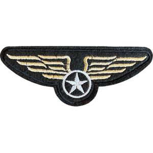 Air Force Wings Military Embleem Strijk Patch 11.3 cm / 4.5 cm / Zwart Goud Wit