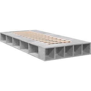 vidaXL - Bedframe - bewerkt - hout - betongrijs - 75x190 - cm