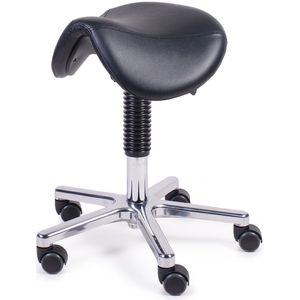 MTM zadelkruk FREYA 160-A – ergonomische zadelkruk – kunstleer – aluminium kruisvoet – wielen – zwart – 46/62 cm