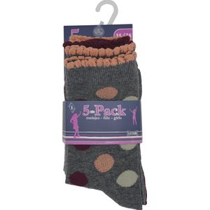 Meisjes sokken 5-PACK - dots -grijs/roze - maat 35/38 - 90% katoen naadloos