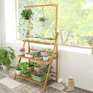 Multifunctionele Bamboe Plantentrap voor Meer Planten en Hangende Manden - Voor Binnen, Balkon, Woonkamer en Buitentuin Decor - 685 x 40 x 96 cm