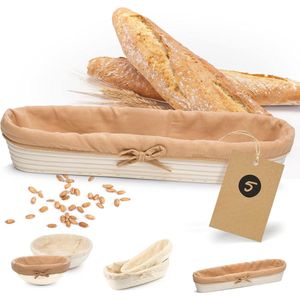 Gistmandje baguette ovaal 44 cm voor 500 g baguette brood - met linnen doek - bakaccessoires - perfect handgemaakt brood - natuurlijke rijsmand proofing bread basket