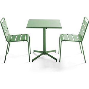 Oviala - Set van een vierkante tuin tafel en 2 groene cactus stoelen - Palavas