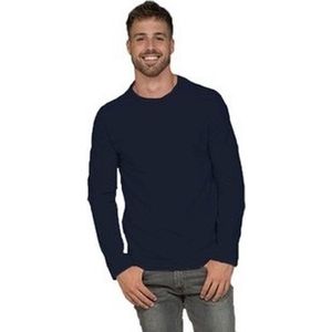 Basic lange mouwen/longsleeve stretch shirt navy blauw voor heren - Basic kleding voor heren XL