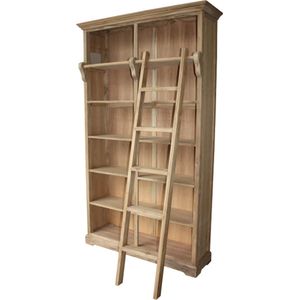 HSM Collection Boekenkast met trap - blank - teak