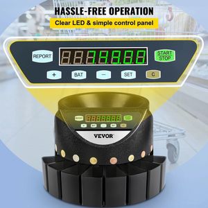 Ayah - Vevor® Muntenteller - Compacte Geldteller - Automatische Munttelmachine - 300 Munten per Minuut - Intelligente Detector - B30 cm x L39 cm x H26 cm - Zwart