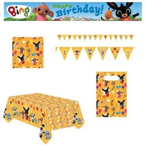 Bing het konijn - Feestpakket - Versiering - Verjaardag - Kinderfeest – Vlaggenlijn - Happy Birthday slinger - Servetten – Tafelkleed - Uitdeelzakjes.