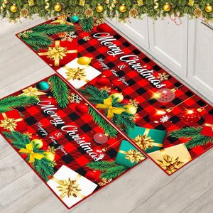 Kersttapijt set Kerstmis binnenvloer rood tapijt, Xmas deurmat loper tapijtmat voor keuken woondecoratie wasbare loper. (40x60+40x120 cm)