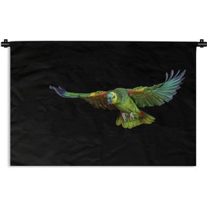 Wandkleed Dieren op een zwarte achtergrond - Vliegende papegaai op een zwarte achtergrond Wandkleed katoen 150x100 cm - Wandtapijt met foto