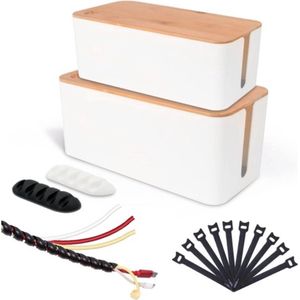 Kabelbox met Bamboedeksel voor Kabelmanagement - 2 stuks kabeldoos