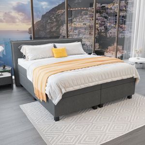 Mörgenn - Boxspring Capri - Pocketvering Boxen én Matrassen - Antraciet - 180x200 cm - Inclusief Dekbed en Kussens