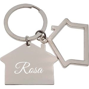 Sleutelhanger RVS - Huis Met Naam Gravering - Rosa