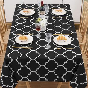 Afwasbaar rechthoekig tafelkleed 140 x 220 cm - Waterafstotend - Lotuseffect - Marokkaans tafellinnen - Polyester - Zwarte kleur stretch black tablecloth