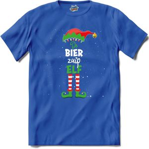 Foute kersttrui - Bier zuip kerstelf - T-Shirt - Heren - Royal Blue - Maat M
