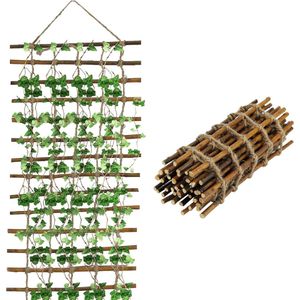 Trellis van wilgenten- en jutekoord, plantenrooster, klimhulp, hout, klimladder voor tuin, balkon, terras, groenten en dieren, 30 x 200 cm