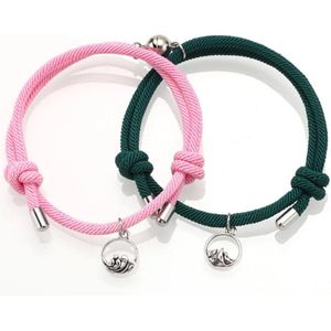 Armband set met magneet - Koppel armband - Groen - Roze - Armband dames - Armband heren - Romantisch cadeau - Vriendschap armband