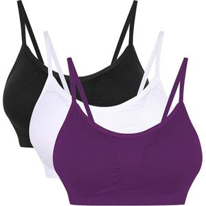 Dames ondergoed Strech Duenn Push up Yoga Sports BH Bra Top Set voor fitnesstraining bekleding 2-/3-pack - kleuren zwart, wit, donkerpaars - maat XL