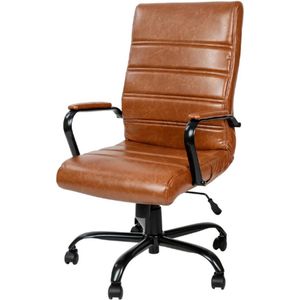 Hoge Rugleuning Bureaustoel - Bruin Leathersoft Executive Draaistoel Met Zwart Frame - Comfortabele Draaibare Armstoel