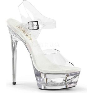 Pleaser - ECLIPSE-608 Sandaal met enkelband, Paaldans schoenen - Paaldans schoenen - 37 Shoes - Transparant