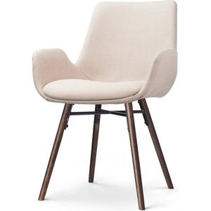 Nolon Nena-Eef Eetkamerstoel Beige - Armleuningen - Stof - Houten Poten - Walnoot - Lage Armleuning - Design - Scandinavisch - Comfortabel