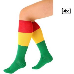 4x Lange Sokken rood geel groen gestreept maat 39-42 - Carnaval thema feest party fun festival Limburg