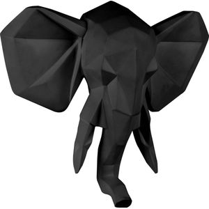 Present Time Wandhanger Origami Elephant - Zwart - 45x39,5x14cm - Scandinavisch