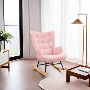 Schommelstoel van zachte pluche stof met armleuningen en rugleuningen, casual gestoffeerde stoel, modern modemeubel voor woonkamer, slaapkamer