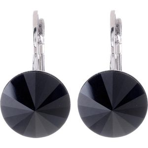 Behave Oorhangers Dames - rond 14 mm diameter - Zwarte Jet Swarvoski Elements Kristal steen – Oorbellen 2.5 cm lang