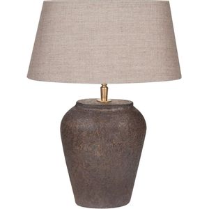 Keramiek ovale tafellamp Mini Corfu met kap | 1 lichts | bruin | keramiek / linnen | Ø 25 cm | 44 cm hoog | modern design