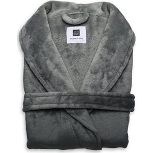 Heerlijk Zachte Unisex Fleece Badjas Lang Model Antraciet | S | Comfortabel En Luxe | Met Ceintuur, Zakken En Kraag