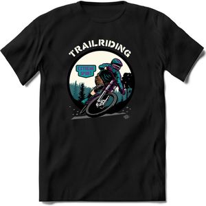 Trailriding | TSK Studio Mountainbike kleding Sport T-Shirt | Blauw - Paars | Heren / Dames | Perfect MTB Verjaardag Cadeau Shirt Maat XXL