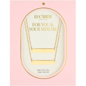 Lucardi Dames Stalen goldplated ketting Moeder/Dochter bar/bar - Ketting - Staal - Goudkleurig - 47 cm