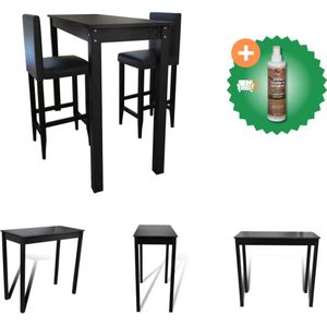 vidaXL Bartafel met 2 barkrukken zwart - Set tafel en stoelen - Inclusief Houtreiniger en verfrisser