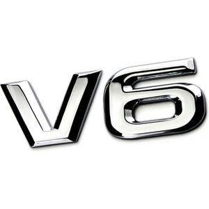 Auto Embleem V6 Zilver Chroom - Zelfklevende Badge - V6 Embleem - universeel/alle automerken - voor Achterklep - Auto Accessoires