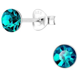 Joy|S - Zilveren 5 mm oorknoppen - kristal blauw turquoise