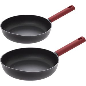 Secret de Gourmet Koekenpannen Valence - D25 en D27 cm - alle warmtebronnen - zwart/rood