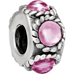 Quiges - 925 - Zilveren - Bedels -Sterling zilver - Beads - Roze Zirkonia Kraal Charm - Geschikt – voor - alle bekende merken - Armband Z278