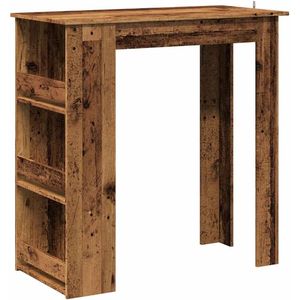 The Living Store Bartafel met opbergrek 102x50x103,5 cm oud houtkleurig - Bartafel - Houten Bartafel - Salontafel - Drinkwagen - Servieskast