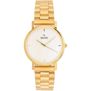KRAEK Loïs Goud Wit 32 mm | Dames Horloge | Stalen horlogebandje | Schakelbandje | Minimaal Design | Véjile collectie